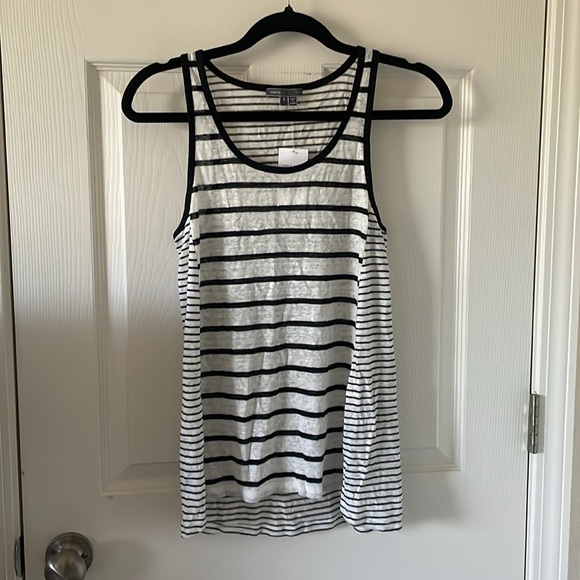 Vince Linen Mixed Stripe Tank Top in Chalk Black Size Small NWT - Picture 4 of 7